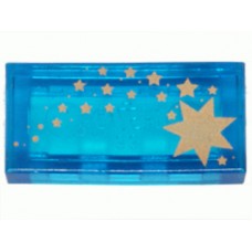 Part 3069bpx39 Trans-light Blue Tile 1 x 2 with HP Stars Gold Pattern 